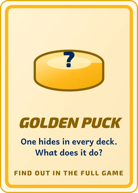 A gold Golden Puck card with a question mark