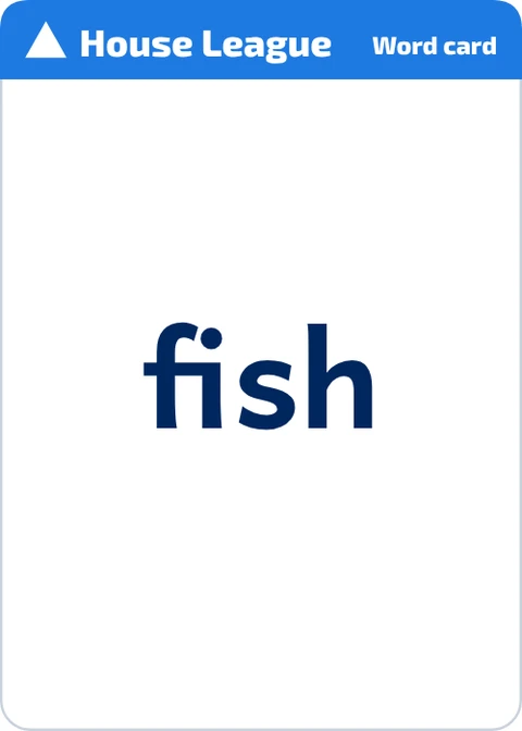 Stick Tap Words House League phonics word card for fish, word side
