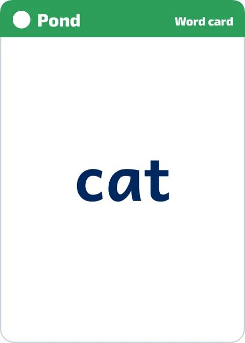 Stick Tap Words Pond phonics word card for cat, word side